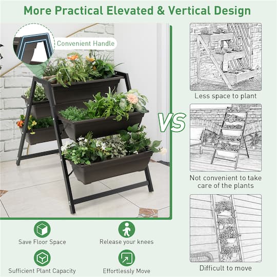 Costway 31" x 36" Raised Garden Bed 3-Tier Vertical Planter with Plant Boxes